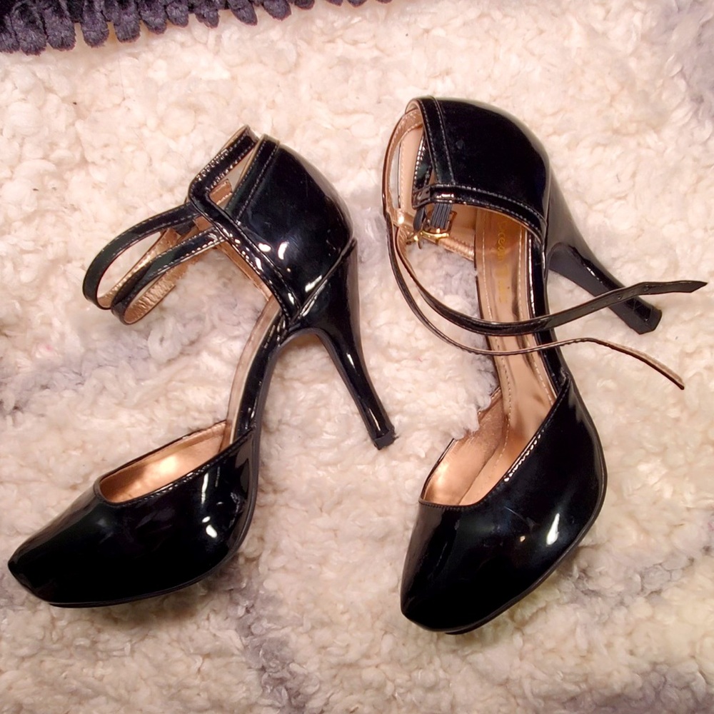 DREAM PAIRS Black Classy Mary Jane Double Ankle Strap Almond Toe High Heel Pumps